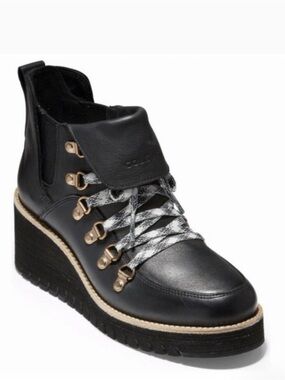 Cole Haan | Women’s Black Grand Explorer Lace Up Waterproof Wedge Hiking Boots 7